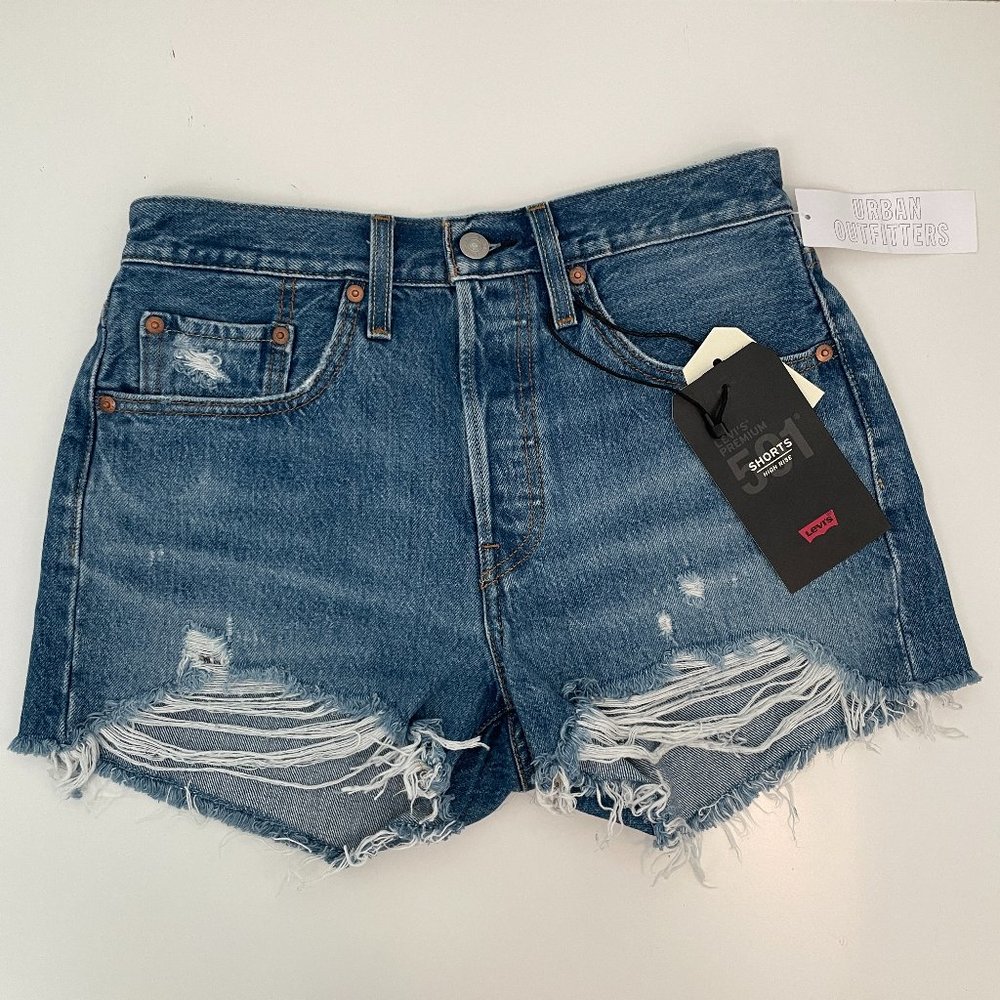 Levis 501 high rise denim shorts mid bllue